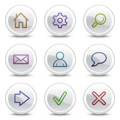 Basic web colour icons, white circle buttons series