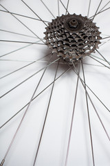Bike wheel axis closeup