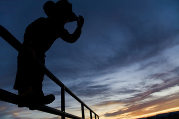 Young cowboy on fence