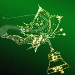 Elfe auf Grün mit Weihnachtsglocke