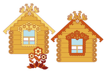 painted wooden houses on a white background