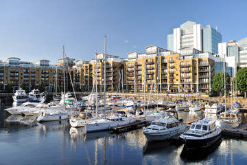 Marina and luxury flats, St Katharine Dock, London, England, UK