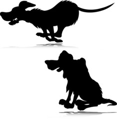 dog run and tired vector silhouettes