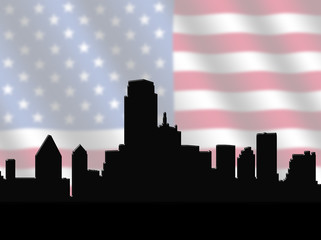 Dallas skyline with American Flag