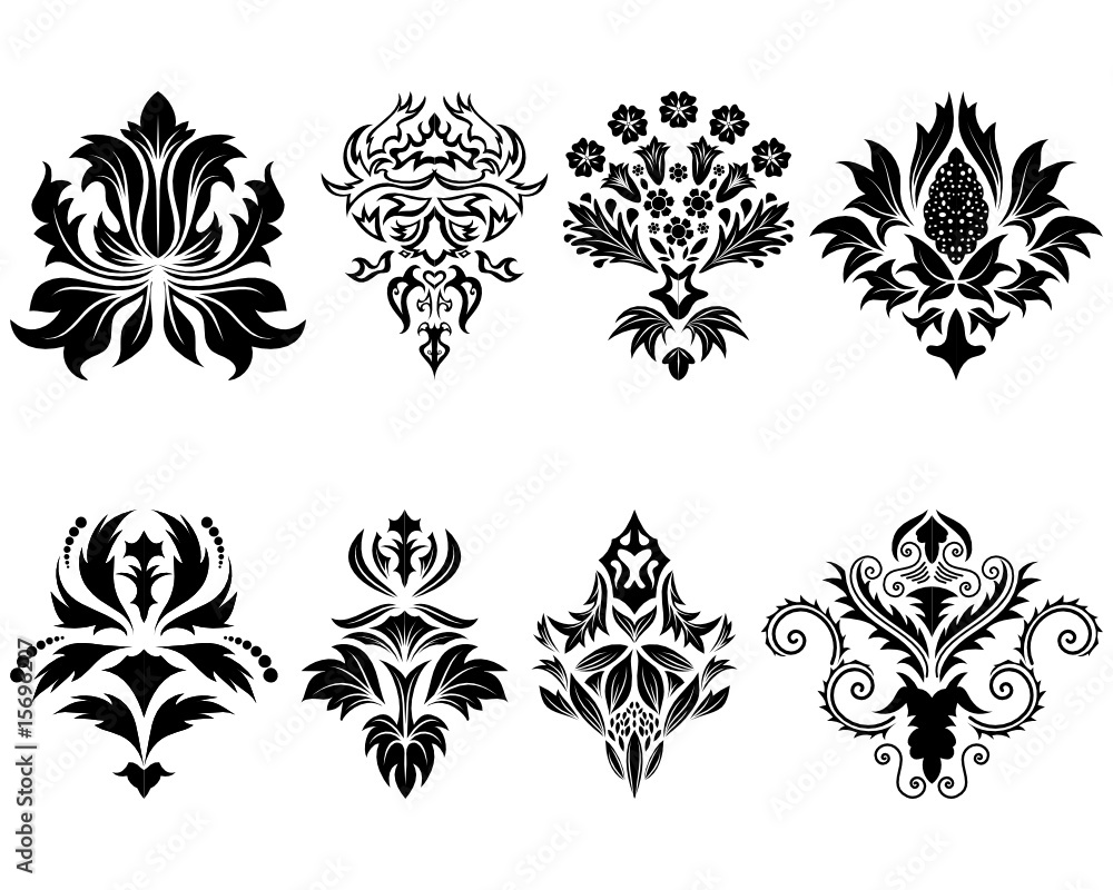 Poster abstract damask emblem set for design use