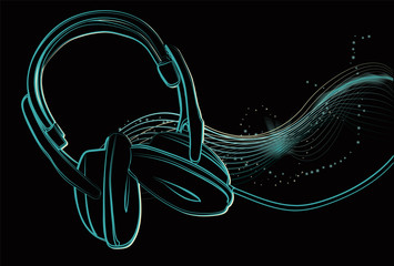 Illustrated headphones with sparkles - 15696481