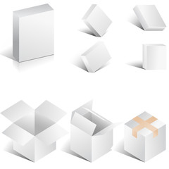 Blank 3D boxes, vector  of cardboard boxes. Closed and open