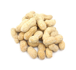 A group of peanuts against a white background.