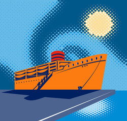 Passenger ship with people boarding - obrazy, fototapety, plakaty