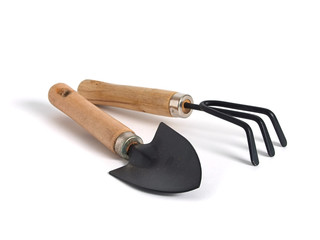 gardening tools over white