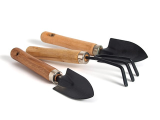gardening tools over white