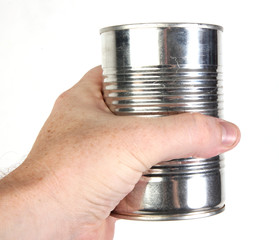 holding an aluminum tin can