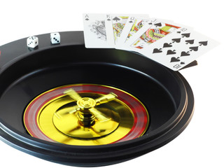 The casino roulette and playing cards. Isolated