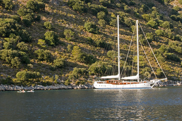 Sailing boat on anchor in Gemiler Island Fethiye