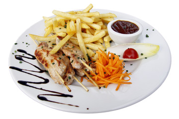 Fleischspieße mit Pommes