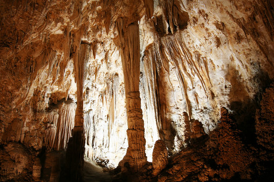 Stalagmites, Columns and Draperies in Carlsbad Caverns
