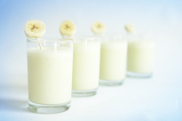 Row of banana smoothies