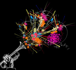 trumpet with colorful abstract decoration