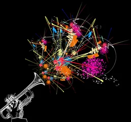 Photo sur Plexiglas Art Studio trompette avec décoration abstraite colorée