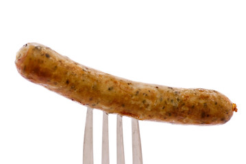 Grillwurst auf Gabel
