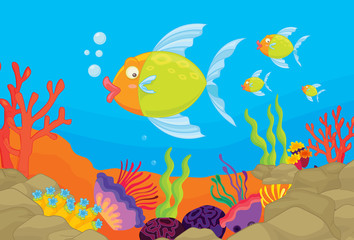 Naklejka na ściany i meble underwater coral reef scene with sea life