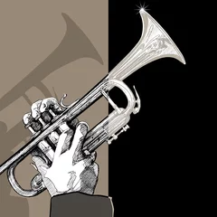 Acrylic kitchen splashbacks Art Studio trumpet on grunge background