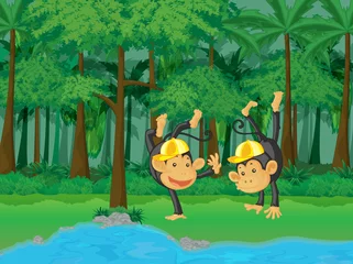 Outdoor kussens regenwoud en water cartoon scene © GraphicsRF