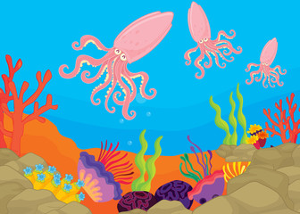 underwater coral reef scene with sea life