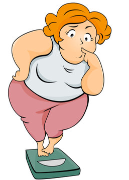 Plump woman on weighing scale