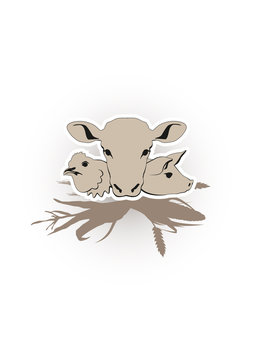 farm animals beige heads on white clip art preview