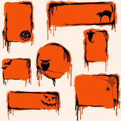 Collection of orange grungy halloween design elements