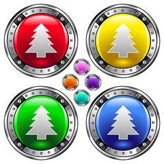 Christmas tree icon on round colorful vector buttons