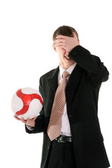 soccer manager confusion, isolated on white