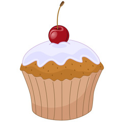 Muffin mit Zuckerglasur und roter Kirsche