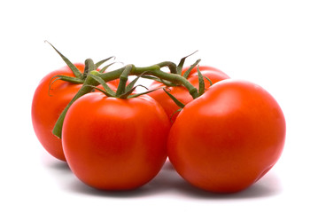 Fresh tomatoes. Macro studio isolated on white.