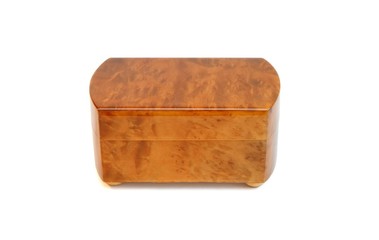 Closed wooden casket  isolated on white background