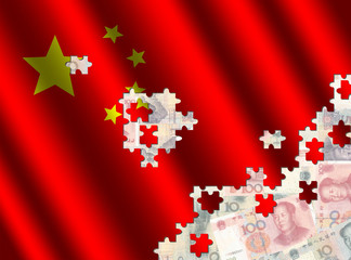 Chinese flag jigsaw over Yuan