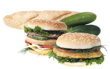 Cheeseburgers isolated on white background.