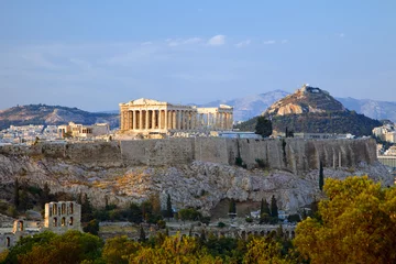 Poster Uitzicht op de Akropolis bij zonsondergang, Athene, Griekenland © sborisov