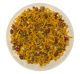 bombay mix indian snack on round plate