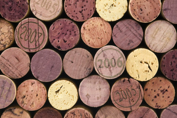 Wine corks on black background