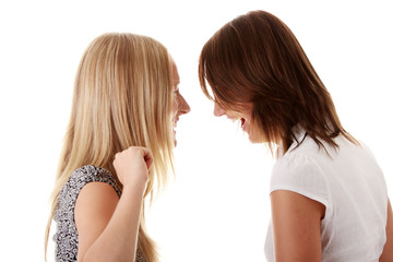 Happy young women friends laughing
