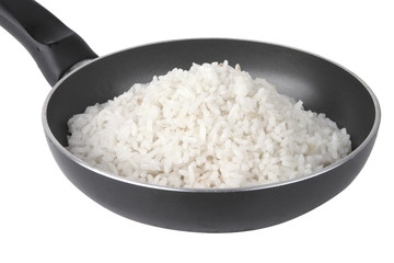 white rice on fry pan