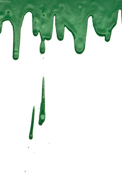 Green Paint Pouring On White Background