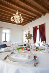 Fine table setting in gourmet restaurant