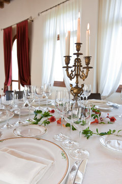 Fine table setting in gourmet restaurant