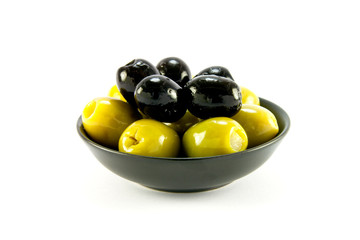 Green and Black Olives in a Bowl