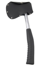 chopping axe with black head cover fitted isolated on white