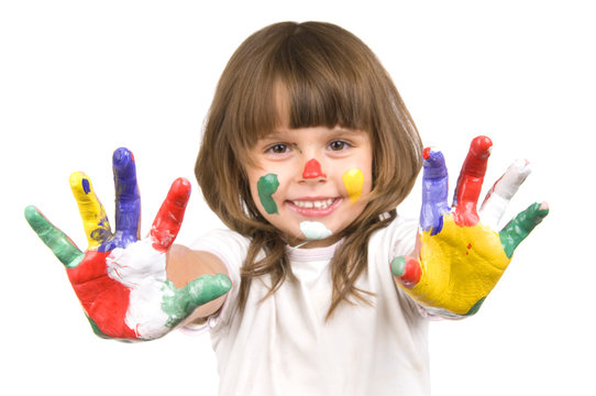 little beautiful girl and paint