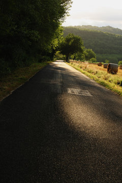 Lonely road in landscape, france